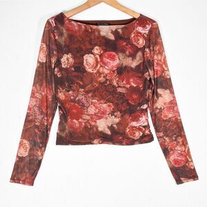Dylan Ryan brown floral mesh long sleeve top - size S